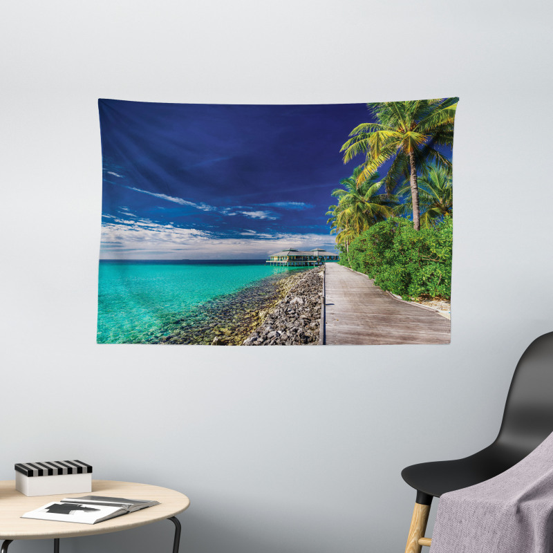 Beach Palm Trees Sky Wide Tapestry