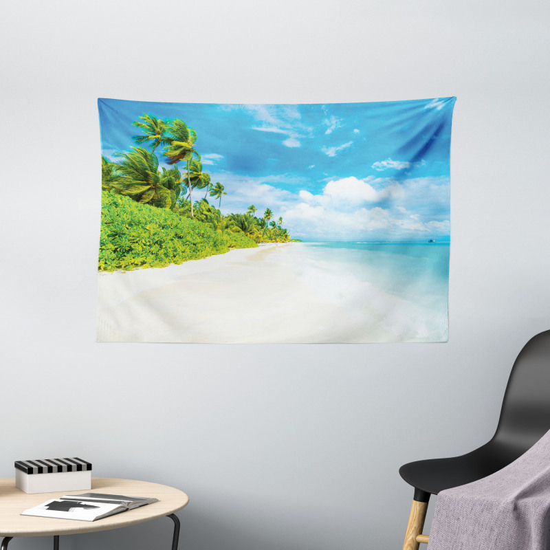 Beach Sea Exotic Palms Wide Tapestry