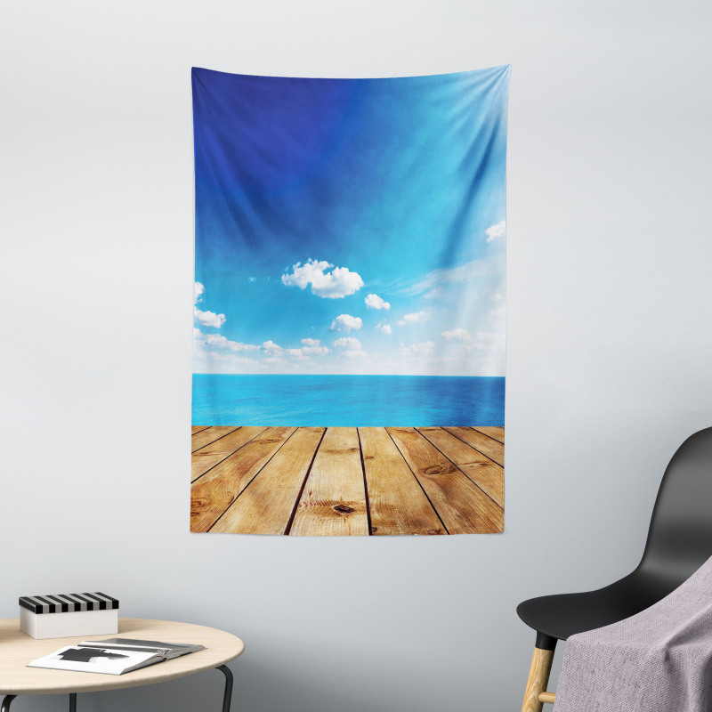 Seascape Cloudy Beach Tapestry