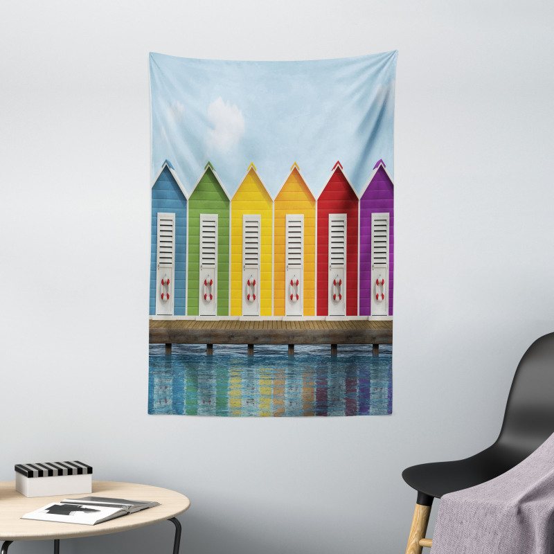 Colorful Cabins Sea Tapestry