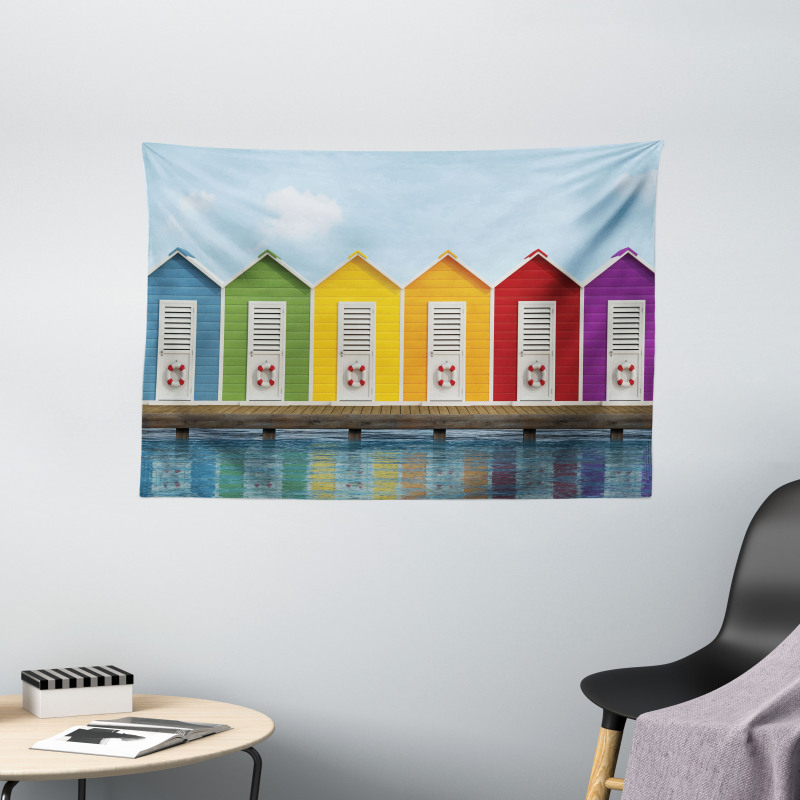 Colorful Cabins Sea Wide Tapestry