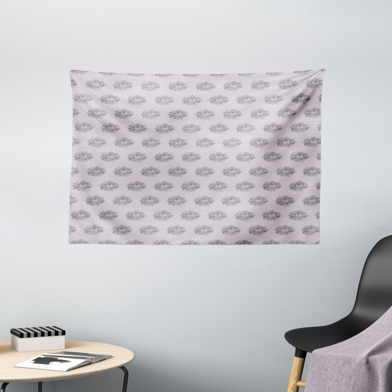 Hand Drawn Flowers and Dots Wide Tapestry