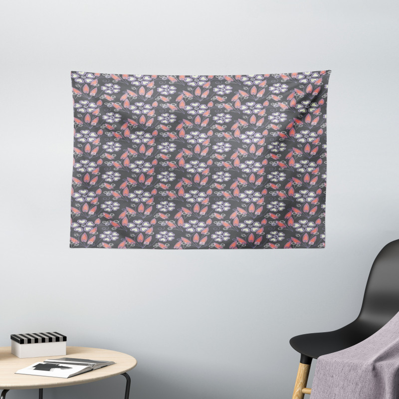 Floral Themed Shapes Art Wide Tapestry