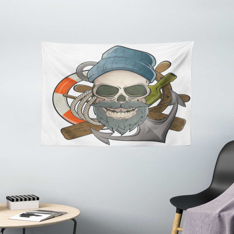 Sailor Skull Nautical Wide Tapestry