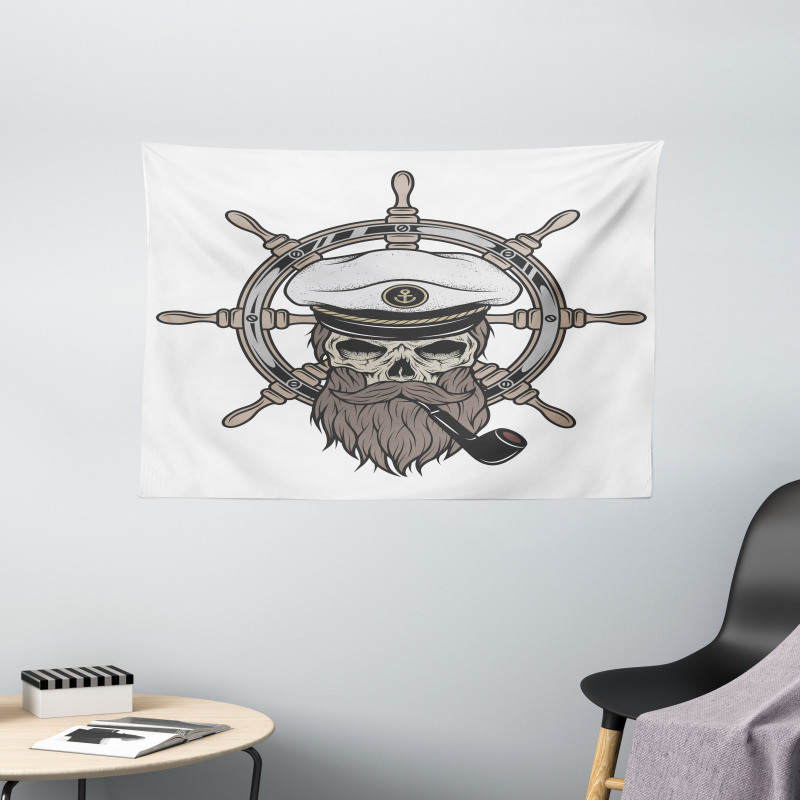 Captain Pirate Skeleton Wide Tapestry