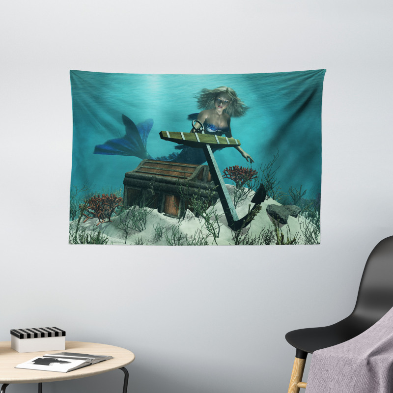 Ocean Mythical Pirate Wide Tapestry