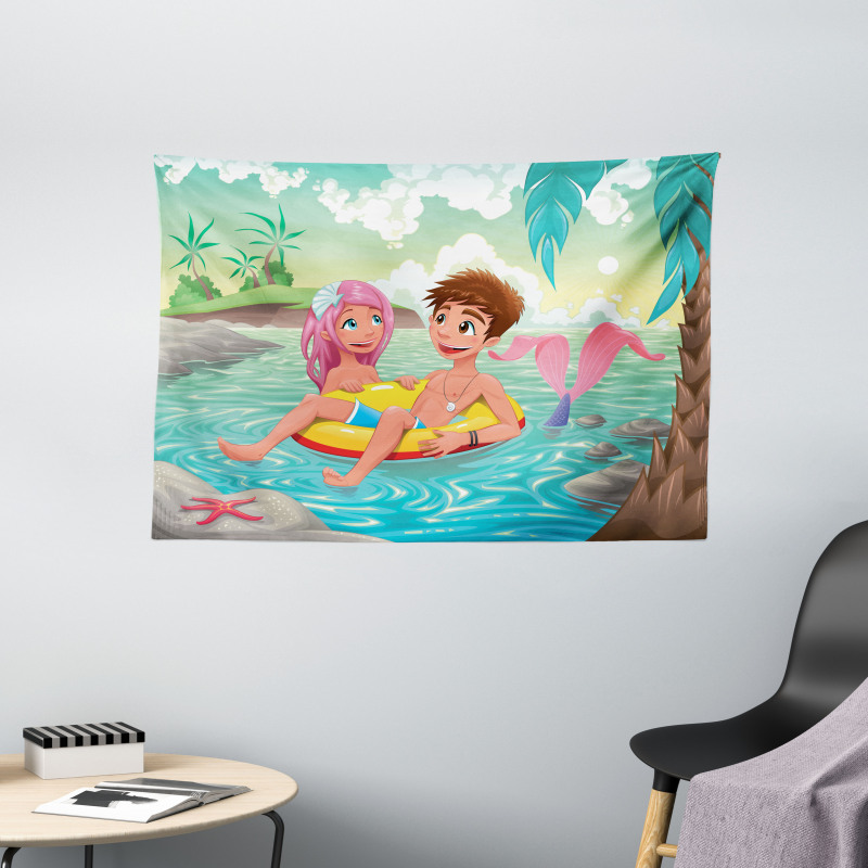 Cartoon Tropical Love Wide Tapestry