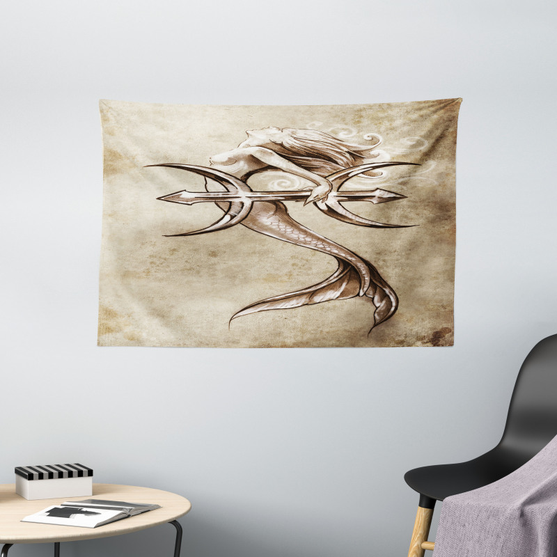 Vintage Mythical Art Wide Tapestry