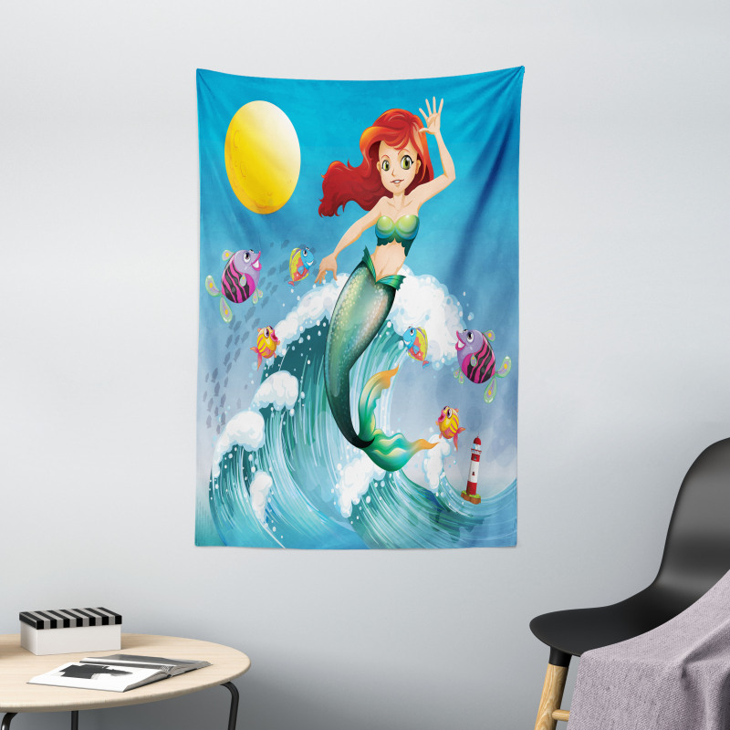Wave with Cartoon Fish Tapestry