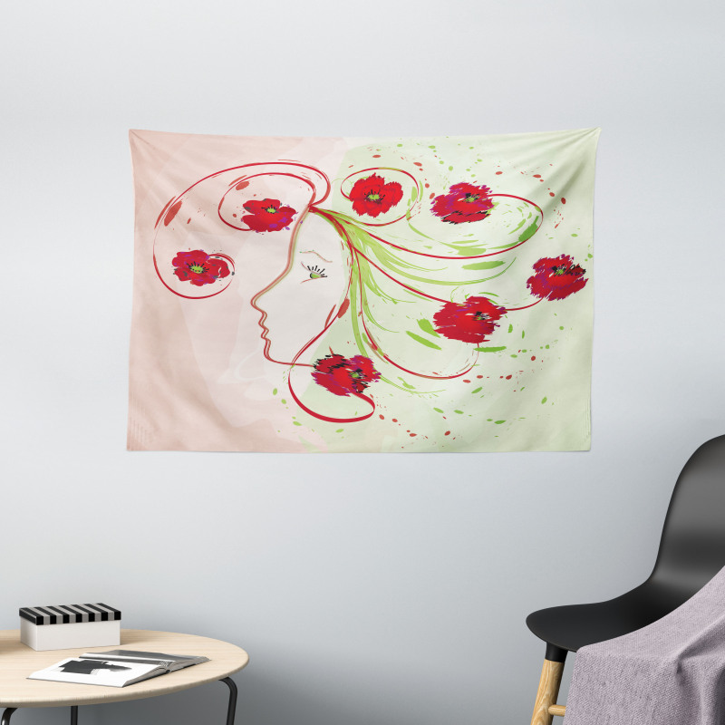 Watercolor Poppy Wide Tapestry