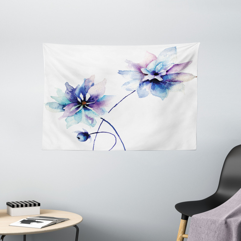 Retro Flowers Wide Tapestry