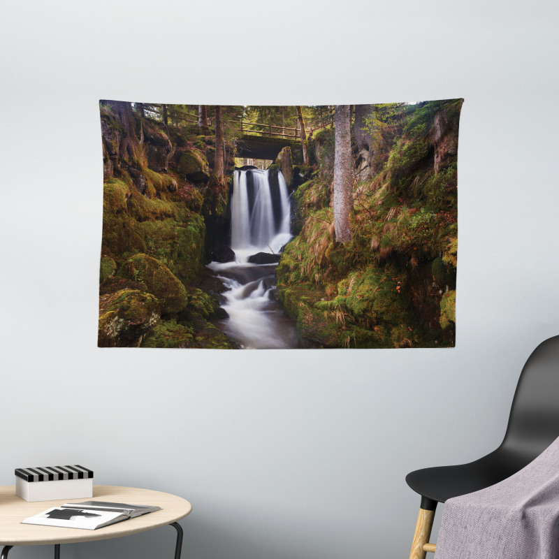 Wooden Bridge Forest Wide Tapestry