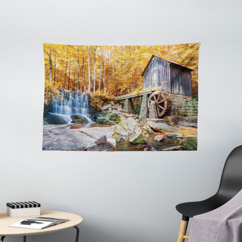 Historic Mill Autumn Wide Tapestry