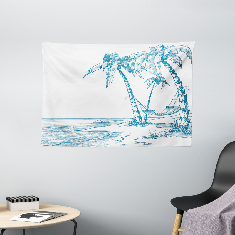 Palm Trees at Beach Wide Tapestry