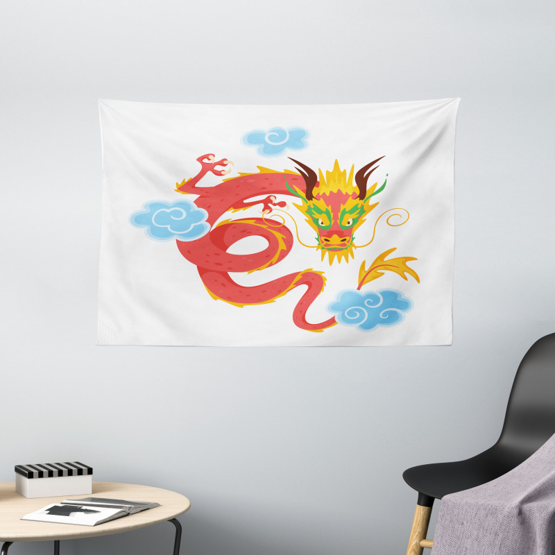 Swirling Clouds Angry Dragon Wide Tapestry