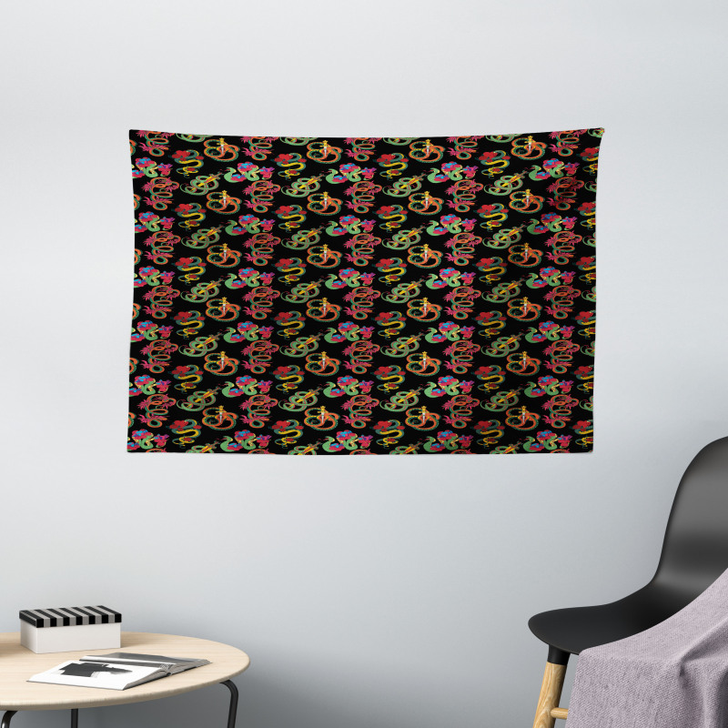 Colorful Ornamental Snakes Wide Tapestry