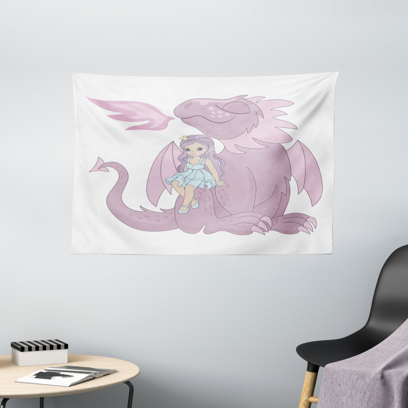 Princess Sitting on Creature Wide Tapestry