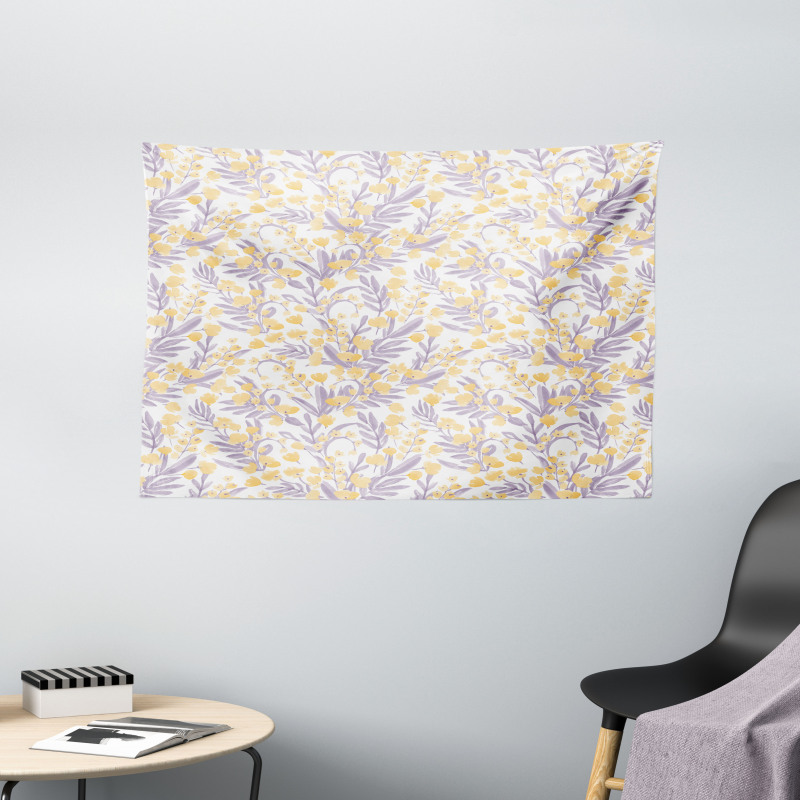 Pastel Tone Flowers Leaves Wide Tapestry