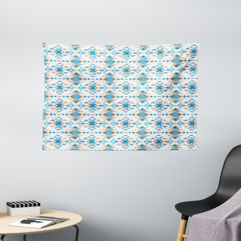 Tribal Inspired Shapes Wide Tapestry