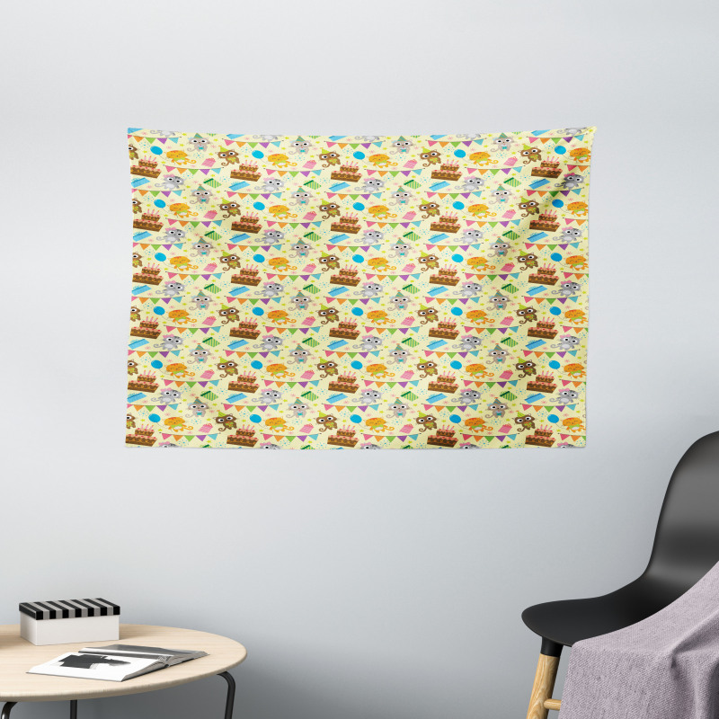 Cartoon Party Cats Wide Tapestry