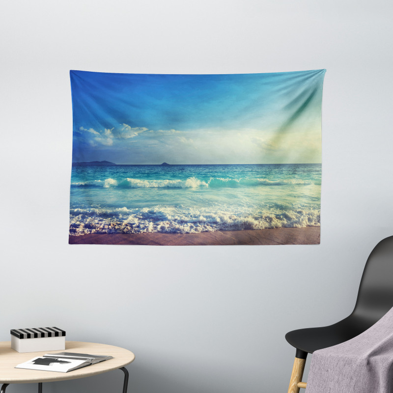 Beach Sunset Waves Wide Tapestry