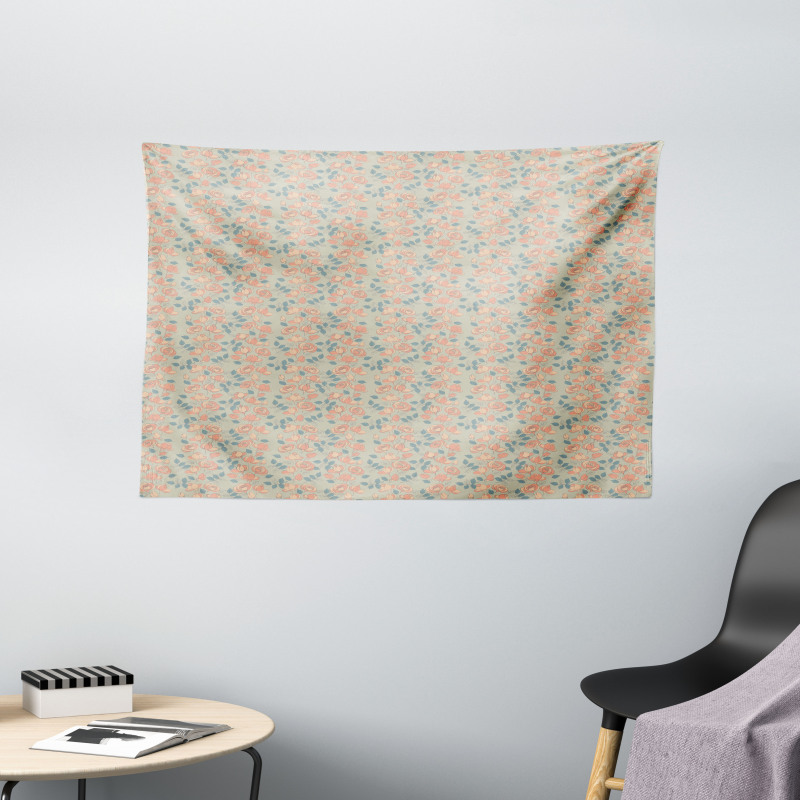 Blossoming Rose Flowers Art Wide Tapestry