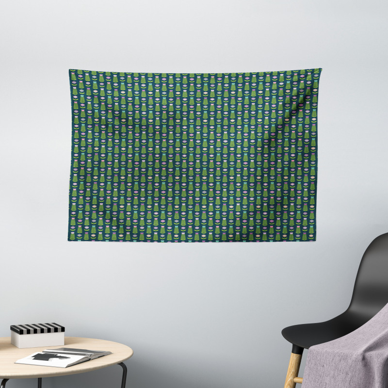 Graphical Geometric Flowers Wide Tapestry