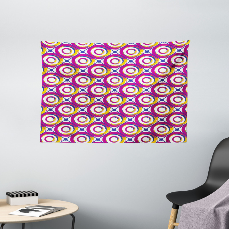 Colorful Hip Circles Swirls Wide Tapestry