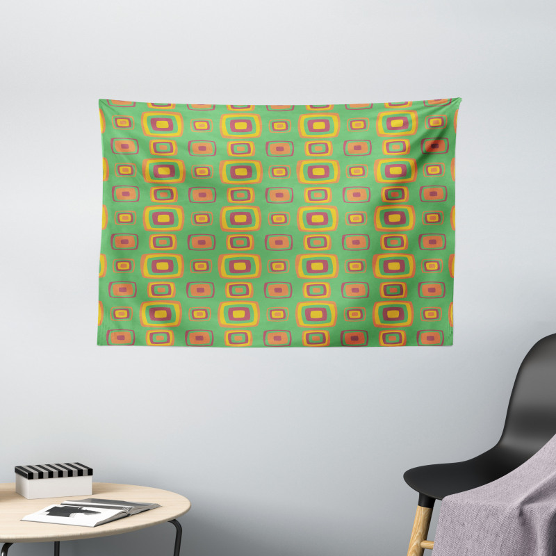 Retro Feelings Squares Wide Tapestry