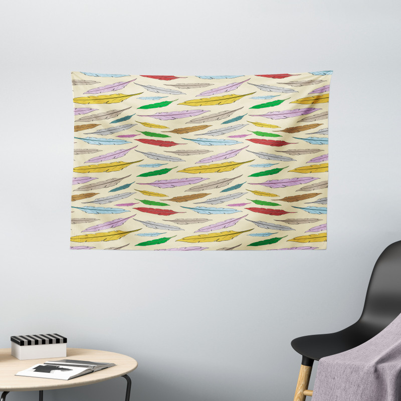 Bohemian Feathers Pattern Wide Tapestry