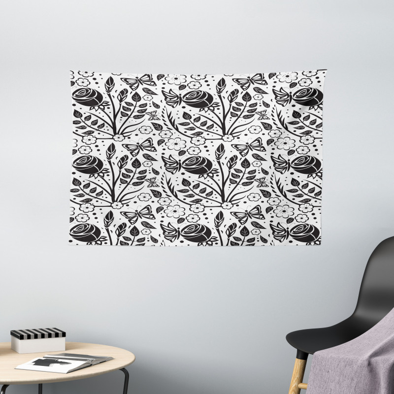 Monochromatic Butterfly Rose Wide Tapestry