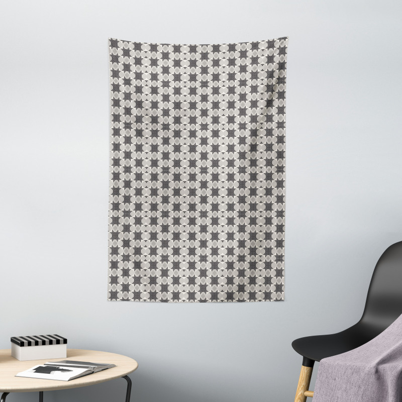 Checkered Striped Motif Tapestry