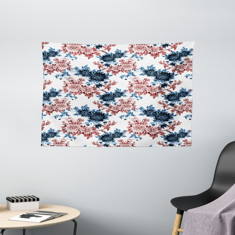 Watercolor Flowers in Bloom Wide Tapestry