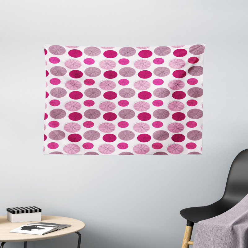 Flower Sketches over Dots Wide Tapestry