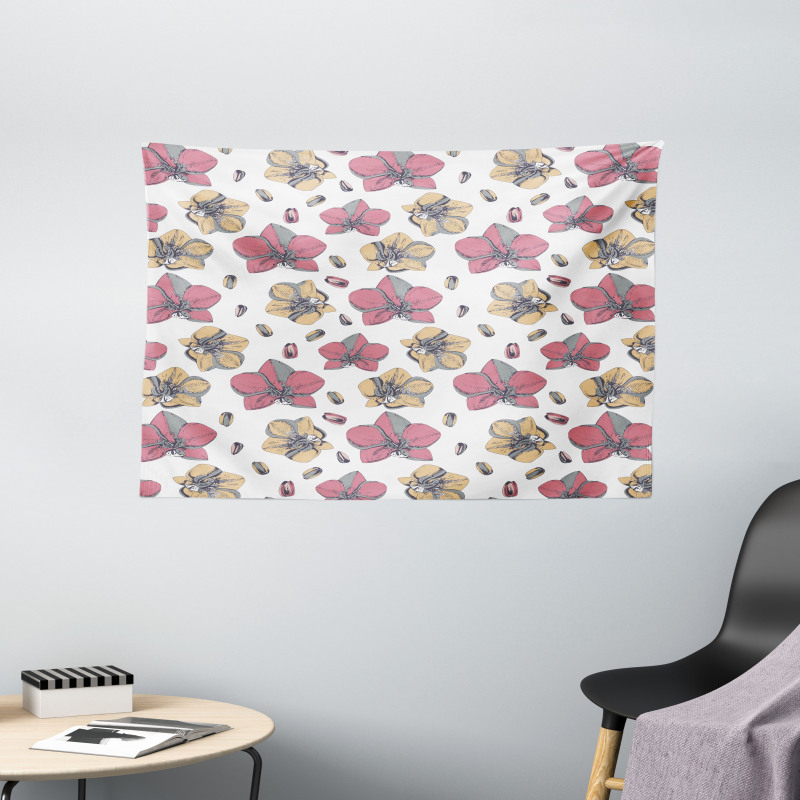 Soft Orchid Flowers and Buds Wide Tapestry