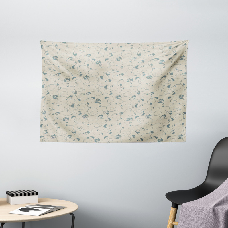 Leafy and Floral Curlicue Wide Tapestry