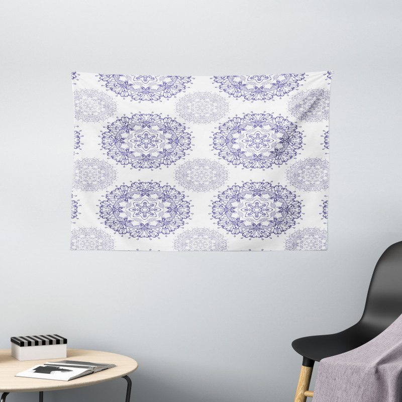 Floral Mandala with Hearts Wide Tapestry