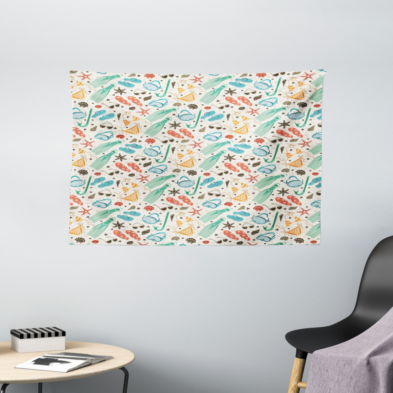 Beach Accessories and Shells Wide Tapestry