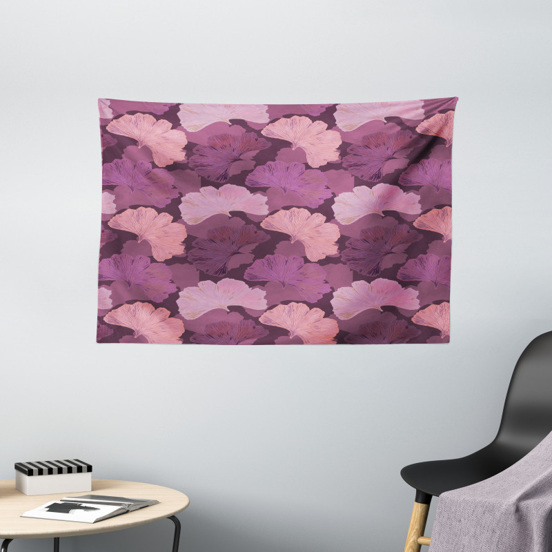 Retro Ginkgo Biloba Leaves Wide Tapestry