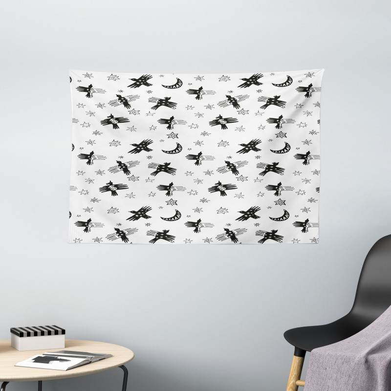 Abstract Birds Stars Crescent Wide Tapestry
