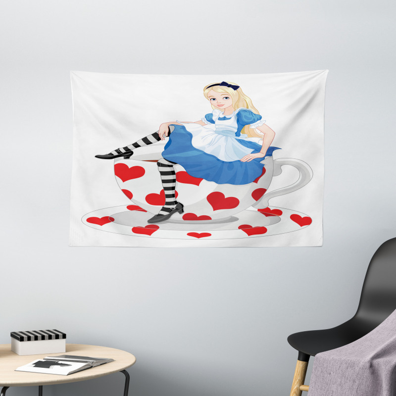 Alice with Cup Wide Tapestry