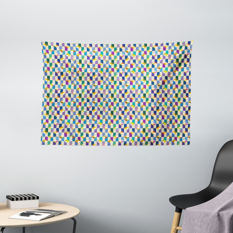 Retro Triangles Rectangles Wide Tapestry