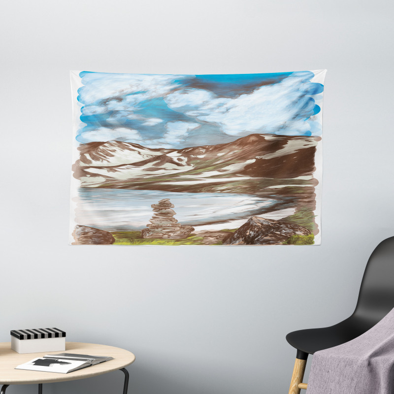 Snowy Mountains and Lake Wide Tapestry