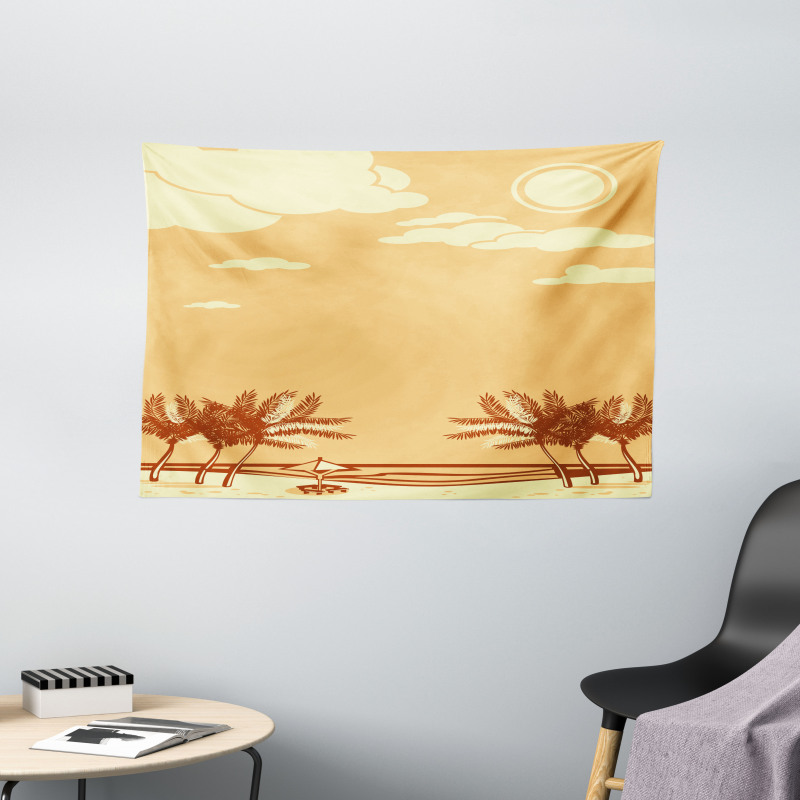 Retro Seaside Palm Trees Wide Tapestry