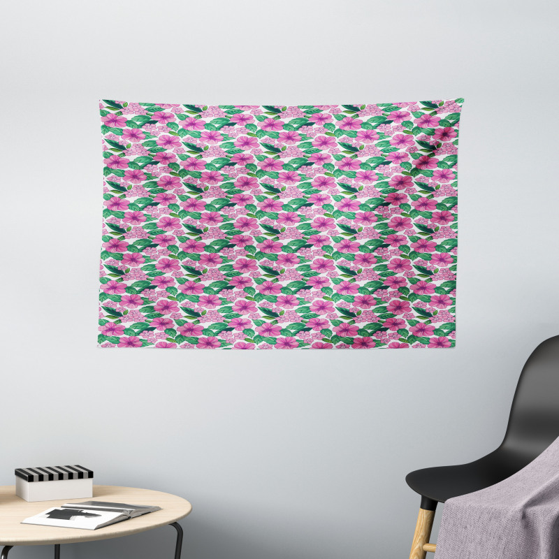 Hibiscus and Plumeria Art Wide Tapestry