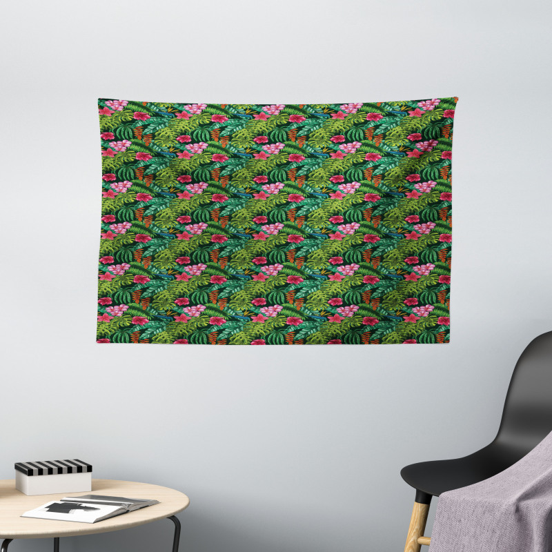 Hibiscus Plumeria Monstera Wide Tapestry