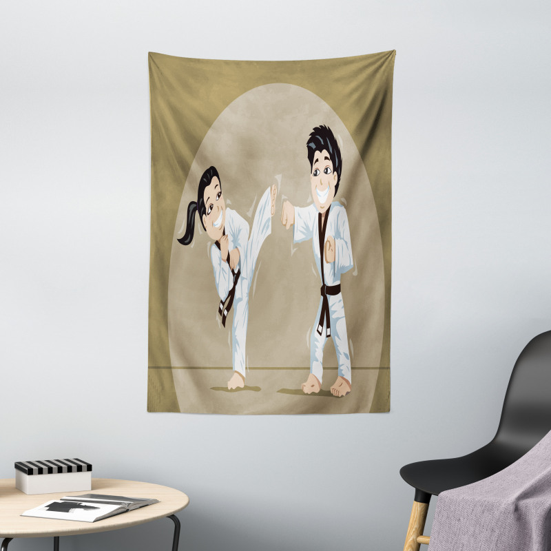 Children Karate Cartoon Art Tapestry