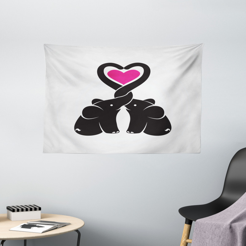 Heart with Animals Trunks Wide Tapestry