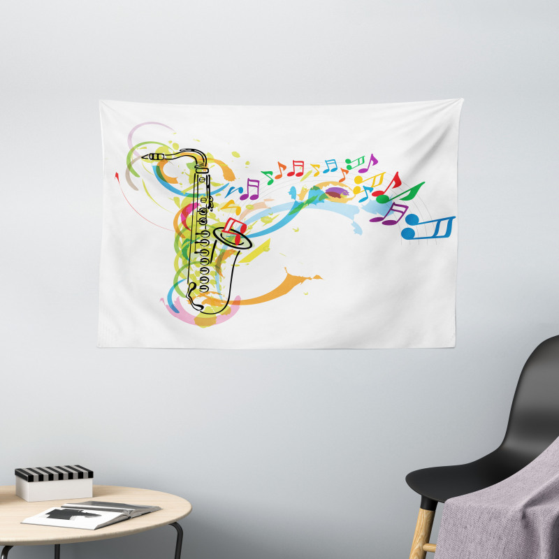 Saxophone Wavy Notes Wide Tapestry