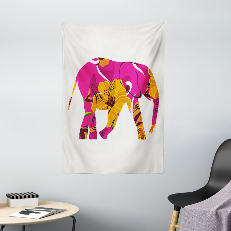 Elephant in Tropic Flowers Tapestry